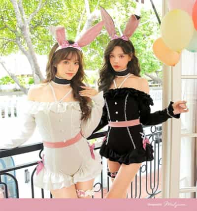 日本Malymoon Off Shoulder Bunny Suit Cosplay 6 Piece Set [9585]