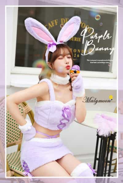 日本Malymoon Fluffy Purple Bunny Cosplay 7 Piece Set [S8854]