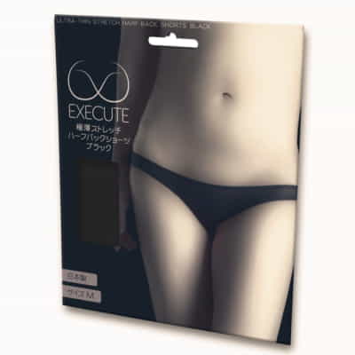 日本Execute 超薄ストレッチハーフバックショーツ ブラックパンティー