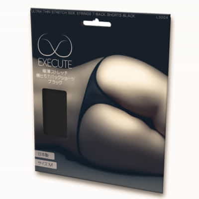 日本Execute 極薄ストレッチサイドストリングスTバックショートブラックパンティー